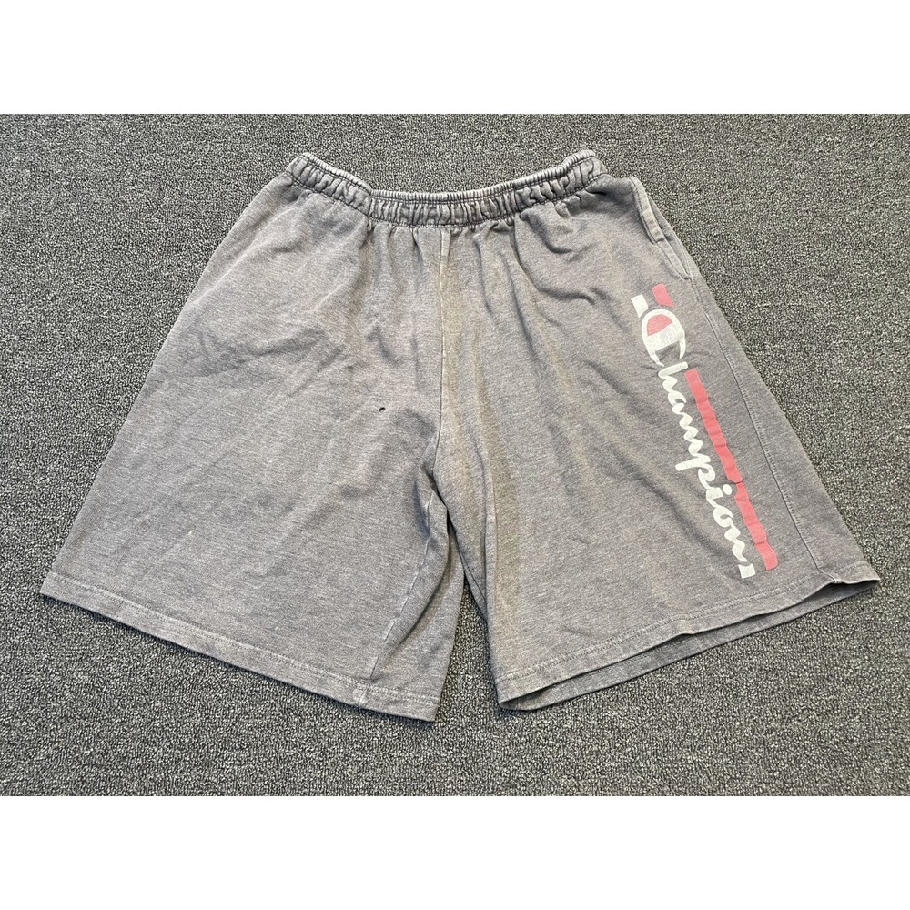Champion Sweat Shorts Mens 1XL Gray Spellout Graphic Running Gym Elastic Waist